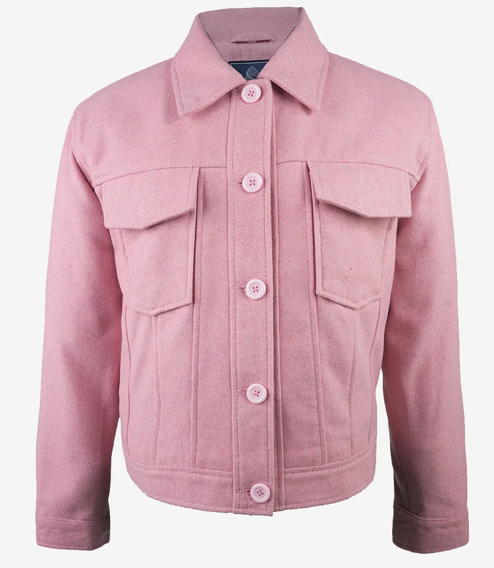 Women’s Classic Pink Wool Button-Up Jacket - Trucker Style
